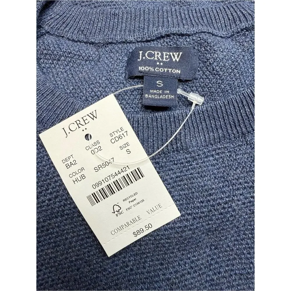J.Crew Textured Cotton Crewneck Sweater Heather Navy NWT Sz Small Knit Pullover